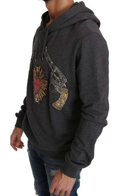 Pull Dolce &amp; Gabbana gris à motif de pistolet en forme de cœur en cristal