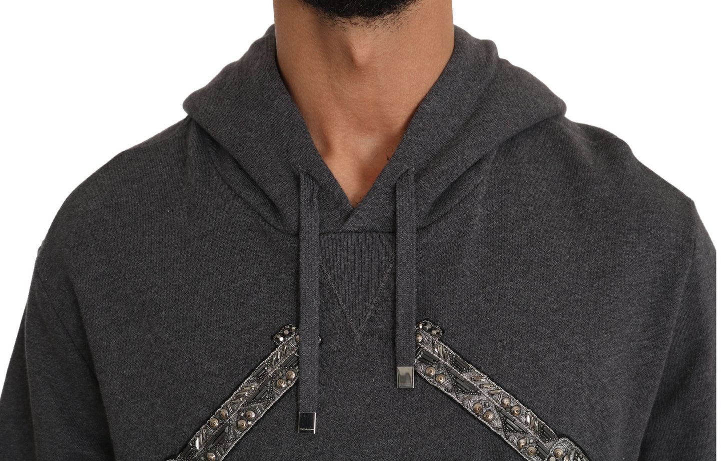 Pull Dolce &amp; Gabbana gris à motif de pistolet en forme de cœur en cristal
