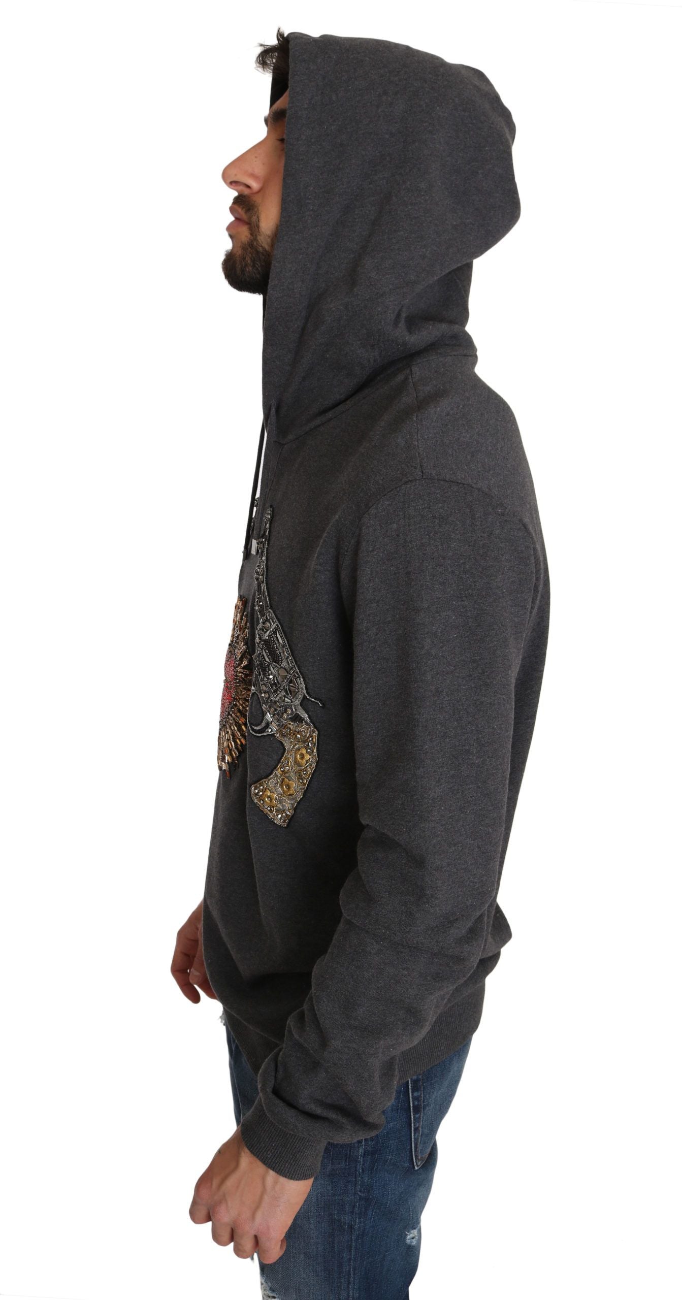 Pull Dolce &amp; Gabbana gris à motif de pistolet en forme de cœur en cristal