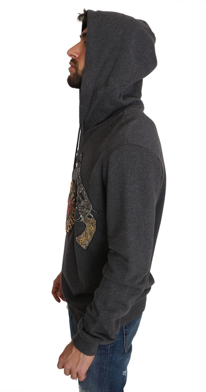 Pull Dolce &amp; Gabbana gris à motif de pistolet en forme de cœur en cristal