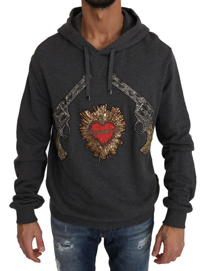 Pull Dolce &amp; Gabbana gris à motif de pistolet en forme de cœur en cristal