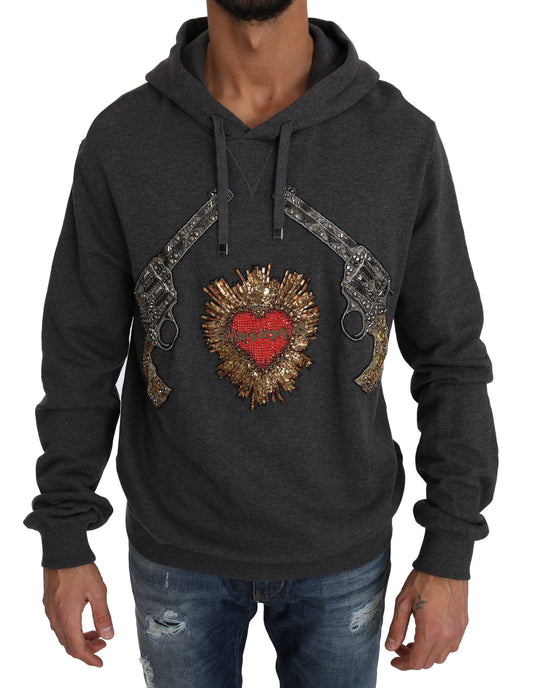 Pull Dolce &amp; Gabbana gris à motif de pistolet en forme de cœur en cristal