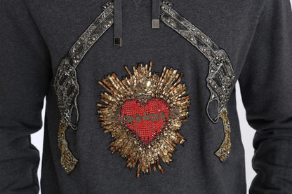 Pull Dolce &amp; Gabbana gris à motif de pistolet en forme de cœur en cristal