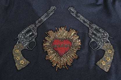 Pull Dolce &amp; Gabbana gris à motif de pistolet en forme de cœur en cristal