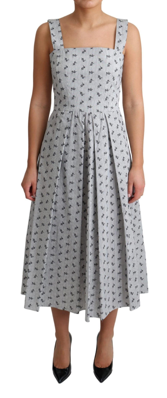 Dolce & Gabbana Blue White Floral Cotton A-Line Dress by Dolce & Gabbana