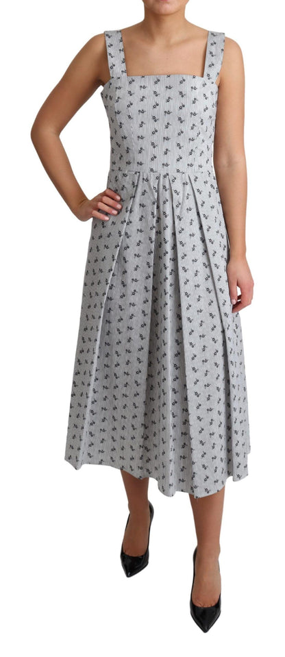Dolce & Gabbana Blue White Floral Cotton A-Line Dress by Dolce & Gabbana