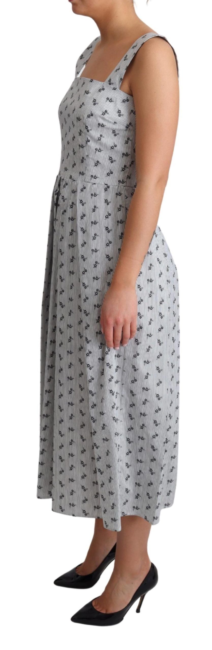 Dolce & Gabbana Blue White Floral Cotton A-Line Dress by Dolce & Gabbana