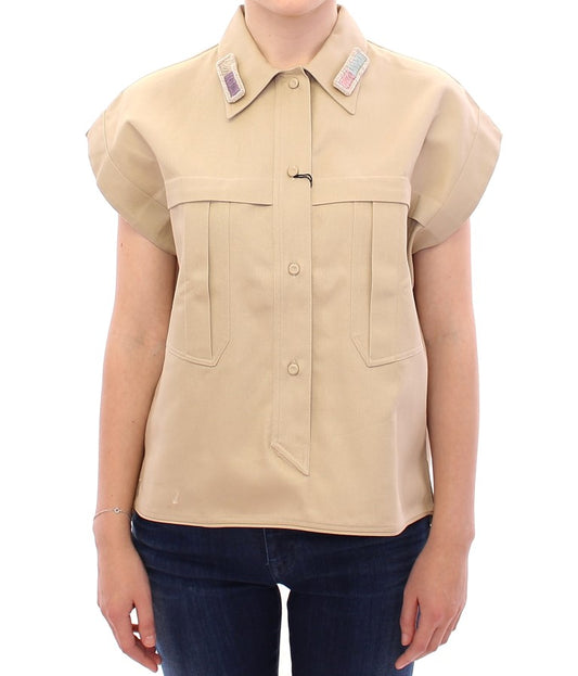 Débardeur sans manches en coton beige avec broches Andrea Incontri