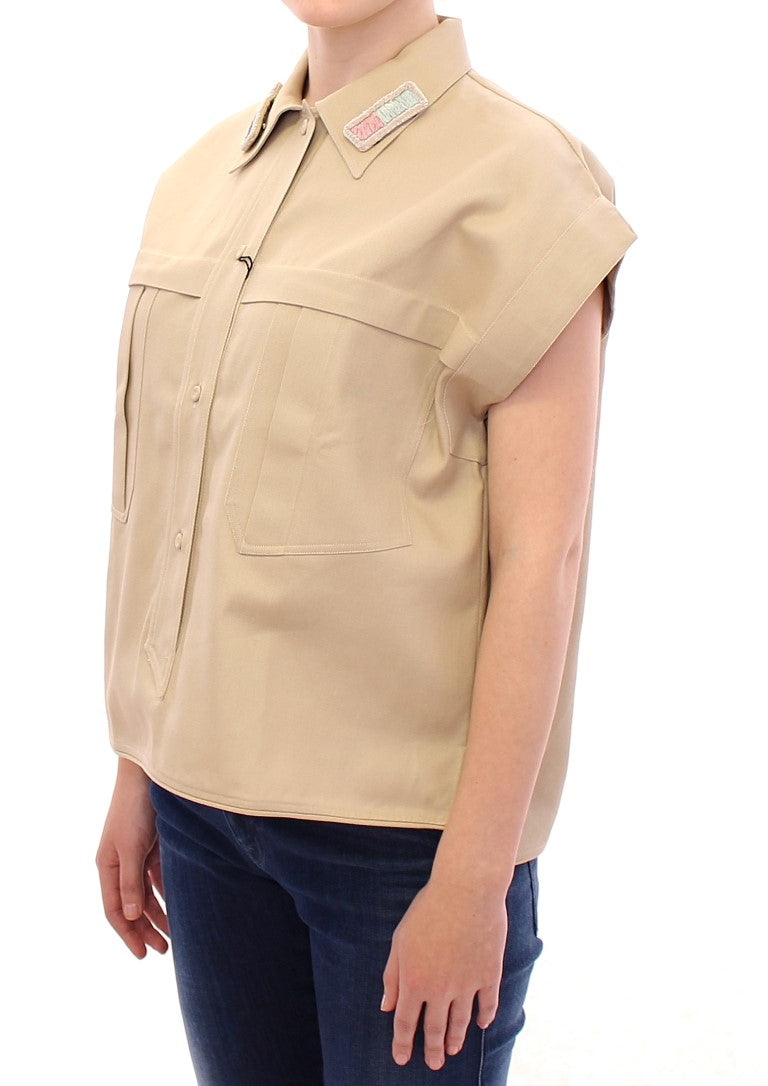 Débardeur sans manches en coton beige avec broches Andrea Incontri