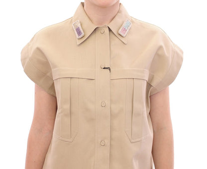 Débardeur sans manches en coton beige avec broches Andrea Incontri