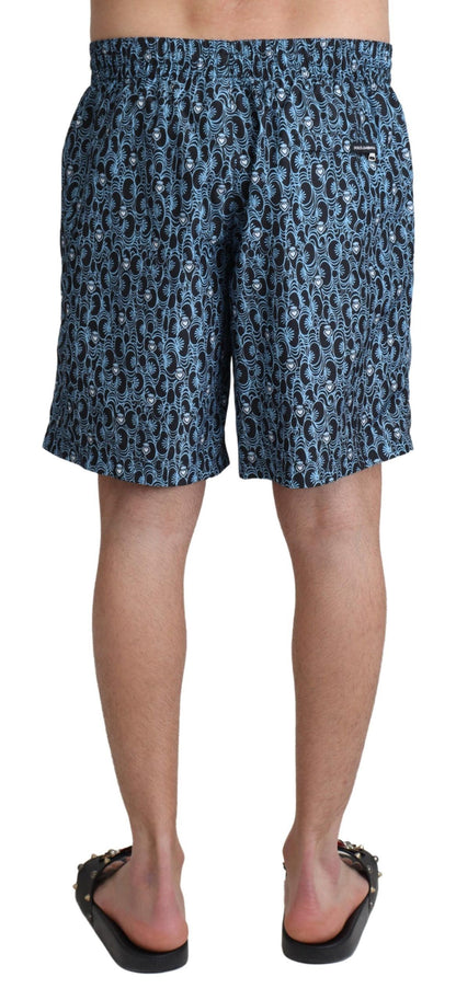 Dolce &amp; Gabbana Blue Patterned Print Beachwear Shorts Swimwear