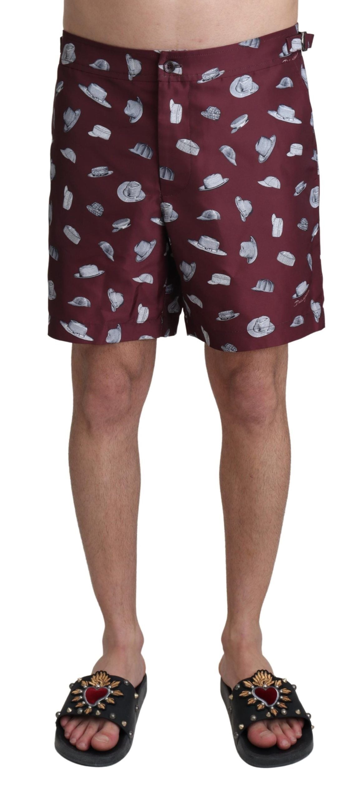 Dolce & Gabbana Maroon Hats Print Beachwear Shorts Swimwear by Dolce & Gabbana