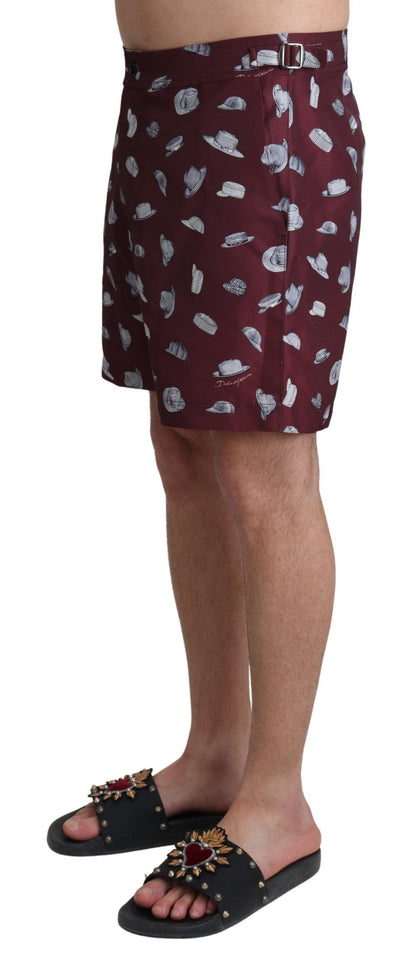 Dolce & Gabbana Maroon Hats Print Beachwear Shorts Swimwear by Dolce & Gabbana