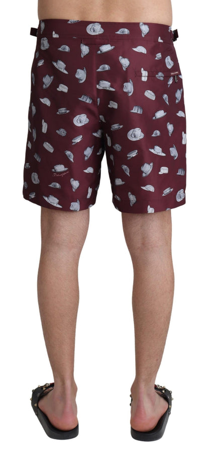 Dolce & Gabbana Maroon Hats Print Beachwear Shorts Swimwear by Dolce & Gabbana
