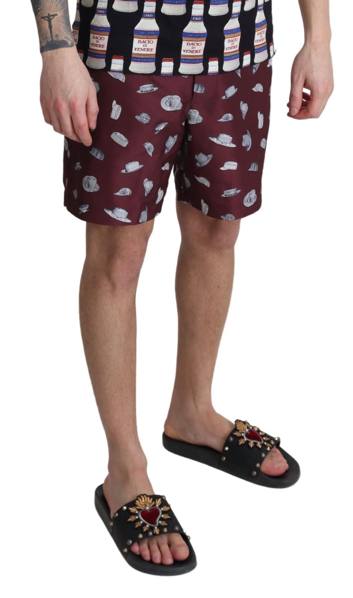 Dolce & Gabbana Maroon Hats Print Beachwear Shorts Swimwear by Dolce & Gabbana