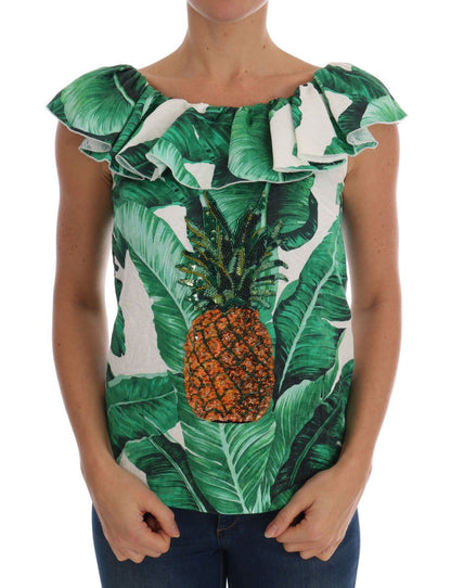 Dolce &amp; Gabbana Pineapple Banana Sequins Blouse T-shirt