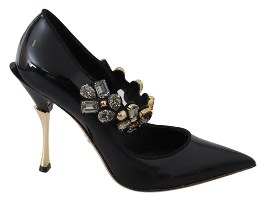 Escarpins élégants en cuir noir et cristaux Dolce &amp; Gabbana