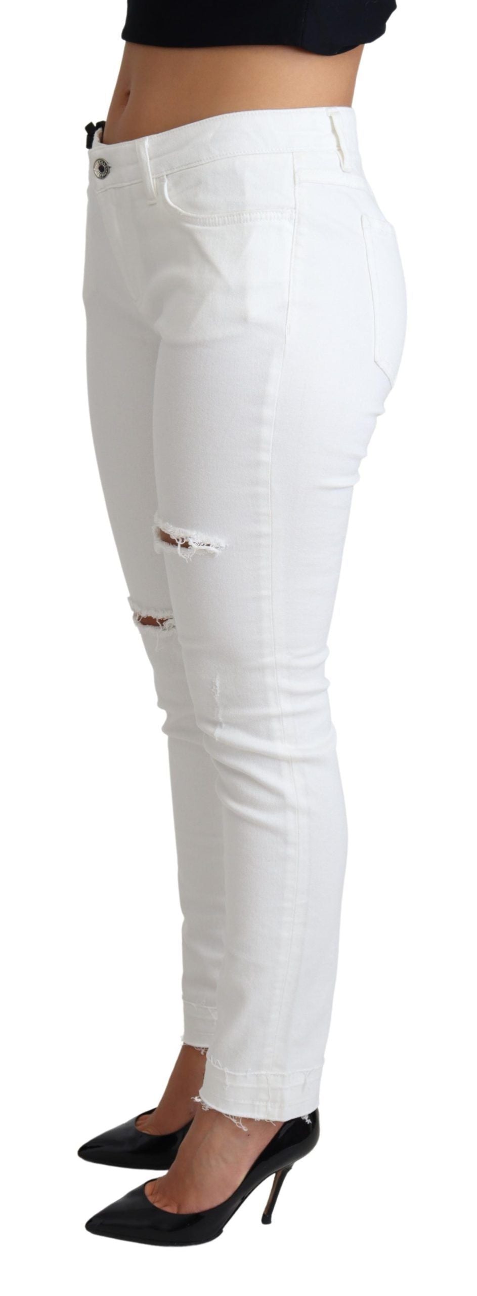 Dolce & Gabbana White Tattered Skinny Denim Cotton Stretch Jeans by Dolce & Gabbana