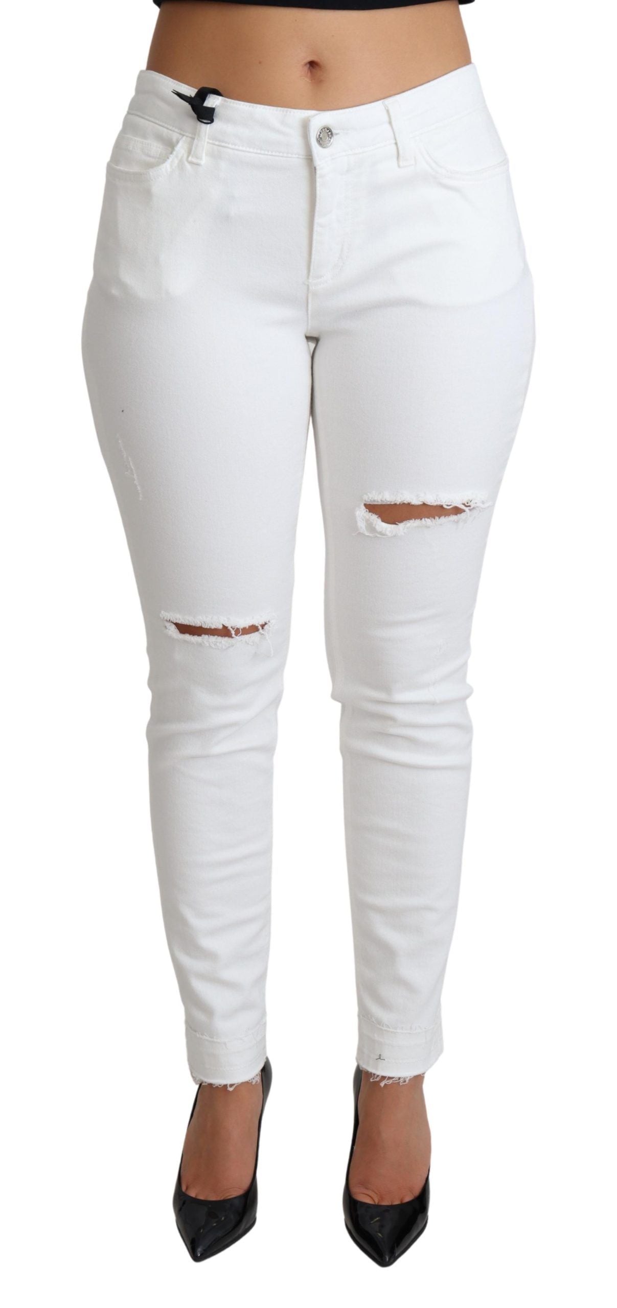 Dolce & Gabbana White Tattered Skinny Denim Cotton Stretch Jeans by Dolce & Gabbana
