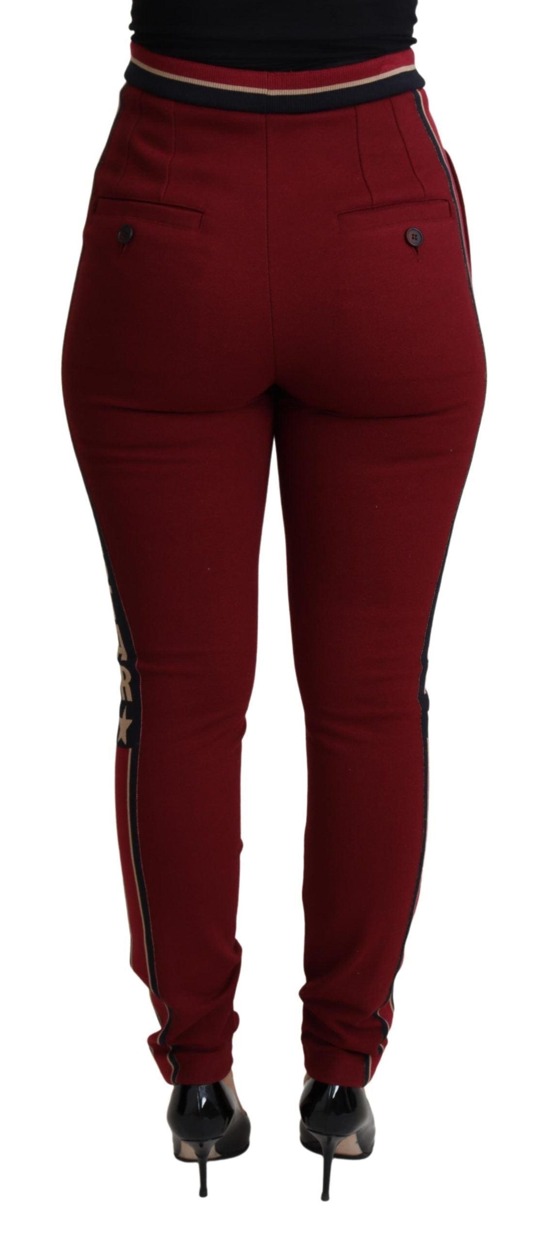 Dolce & Gabbana Red DG Star Striped Skinny Cotton Pant by Dolce & Gabbana