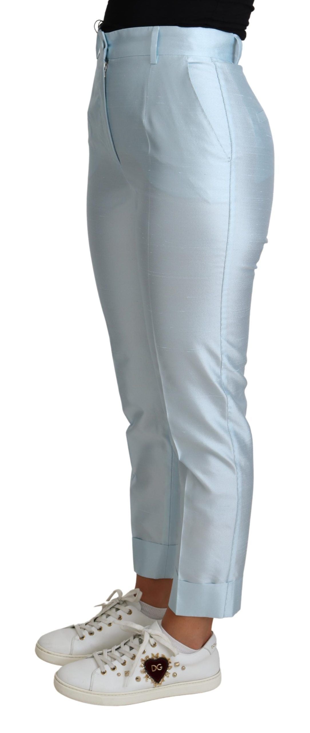 Dolce & Gabbana Light Blue Silk Cropped Tapered Trouser Pants by Dolce & Gabbana