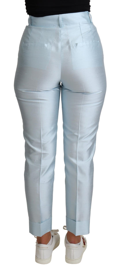 Dolce & Gabbana Light Blue Silk Cropped Tapered Trouser Pants by Dolce & Gabbana
