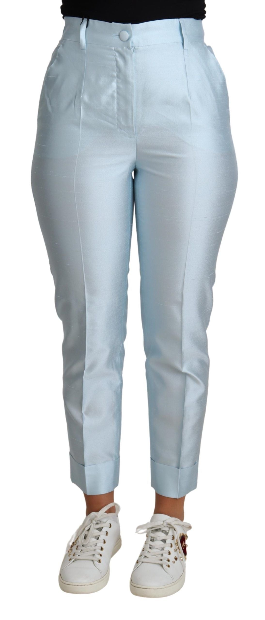 Dolce & Gabbana Light Blue Silk Cropped Tapered Trouser Pants by Dolce & Gabbana