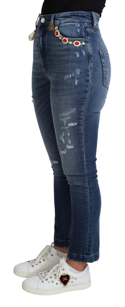 Dolce & Gabbana Blue Embellished Skinny Trouser Cotton Jeans by Dolce & Gabbana