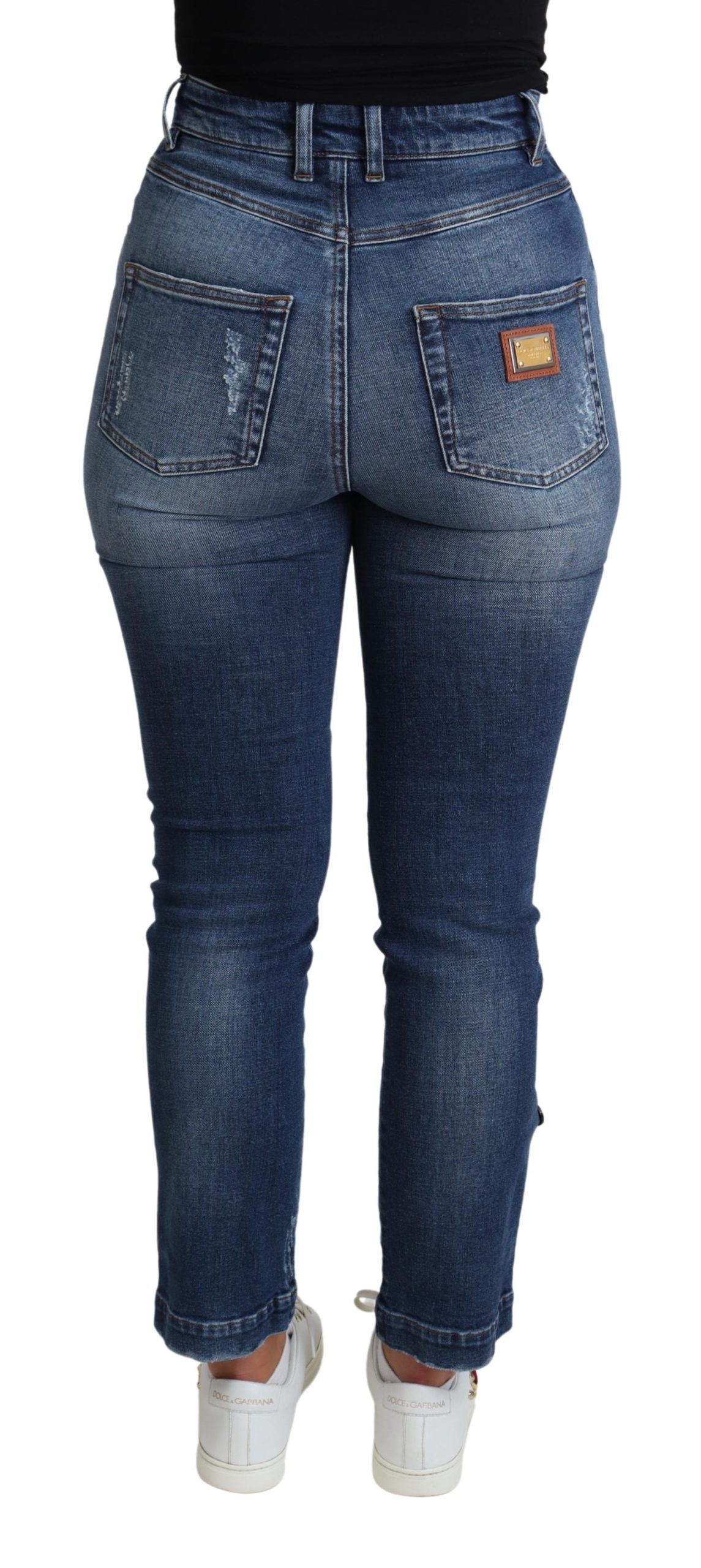 Dolce & Gabbana Blue Embellished Skinny Trouser Cotton Jeans by Dolce & Gabbana