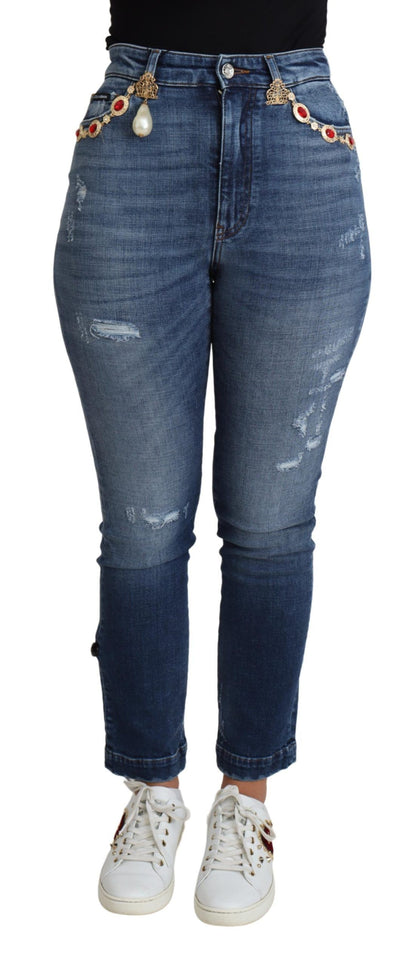 Dolce & Gabbana Blue Embellished Skinny Trouser Cotton Jeans by Dolce & Gabbana