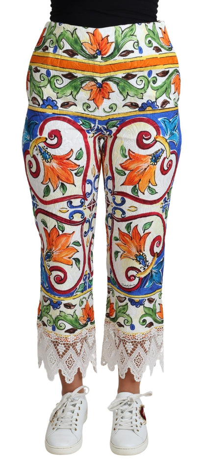 Dolce & Gabbana Multicolor Majolica Print Trouser Cotton Pants by Dolce & Gabbana