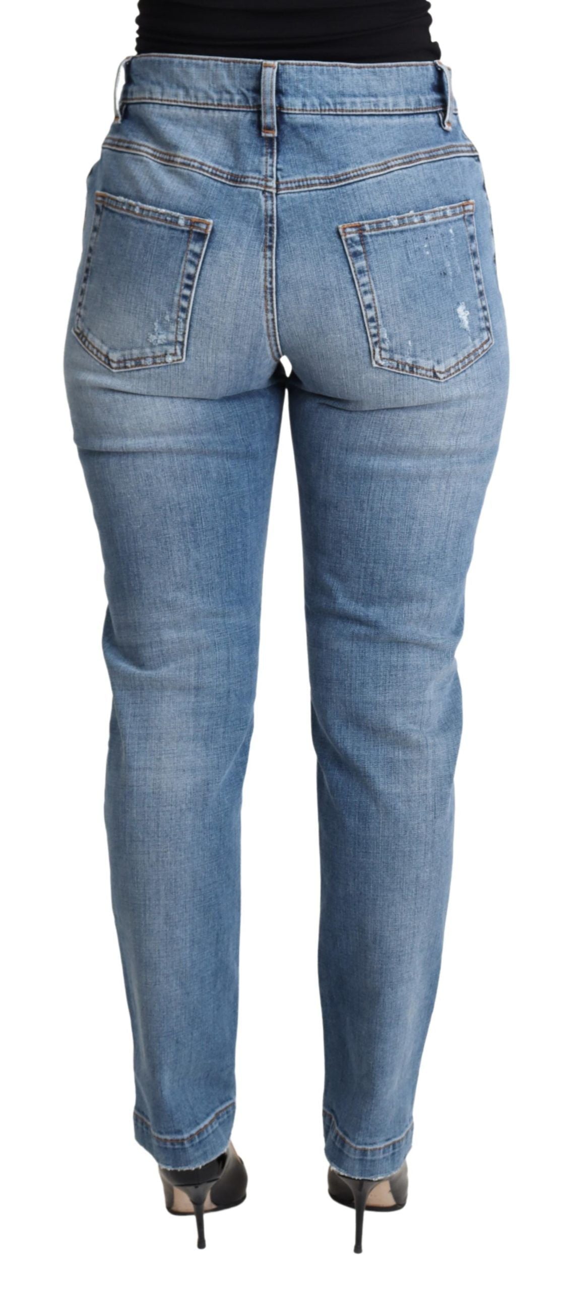 Dolce & Gabbana Blue Tattered Skinny Denim Cotton Blend Jeans by Dolce & Gabbana