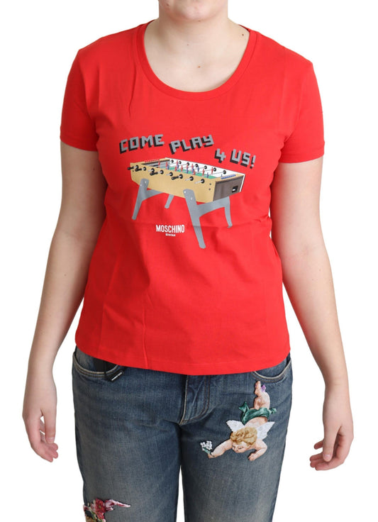 T-shirt Moschino Chic en coton rouge avec imprimé ludique