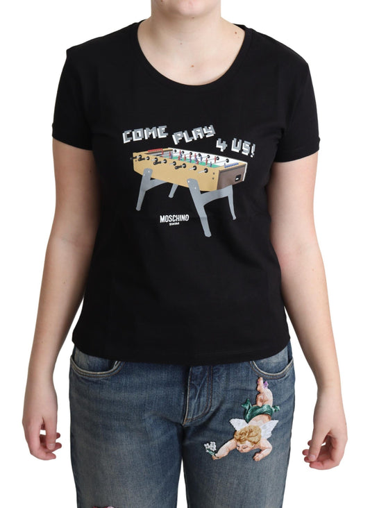 T-shirt Moschino Chic en coton noir avec imprimé ludique