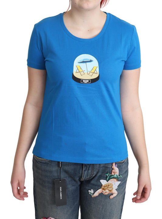 T-shirt Moschino Chic en coton bleu avec imprimé emblématique