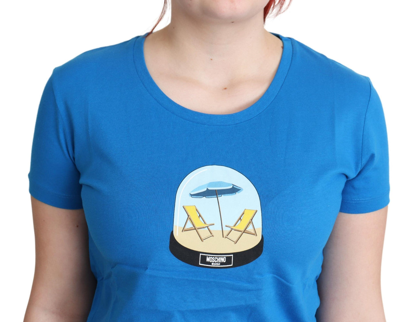 T-shirt Moschino Chic en coton bleu avec imprimé emblématique