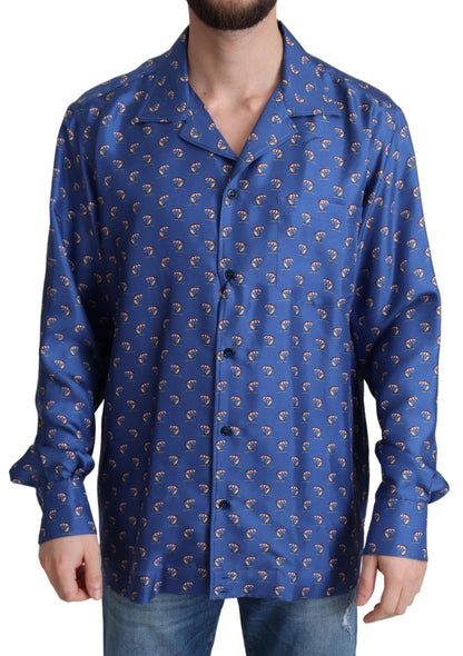 Dolce & Gabbana Blue Beach Chair Umbrella Print Silk Shirt by Dolce & Gabbana