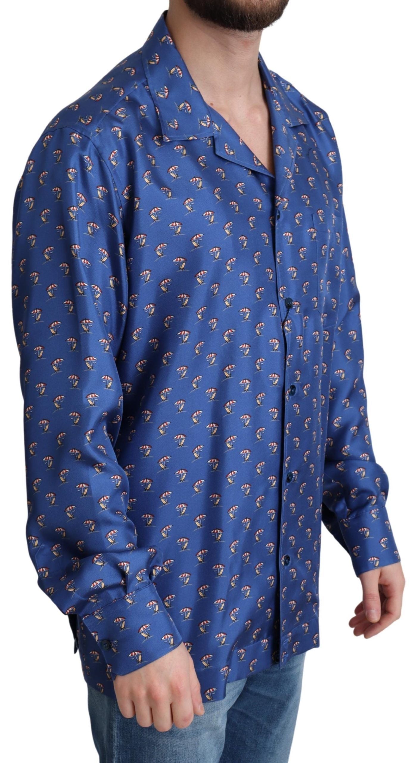 Dolce & Gabbana Blue Beach Chair Umbrella Print Silk Shirt by Dolce & Gabbana