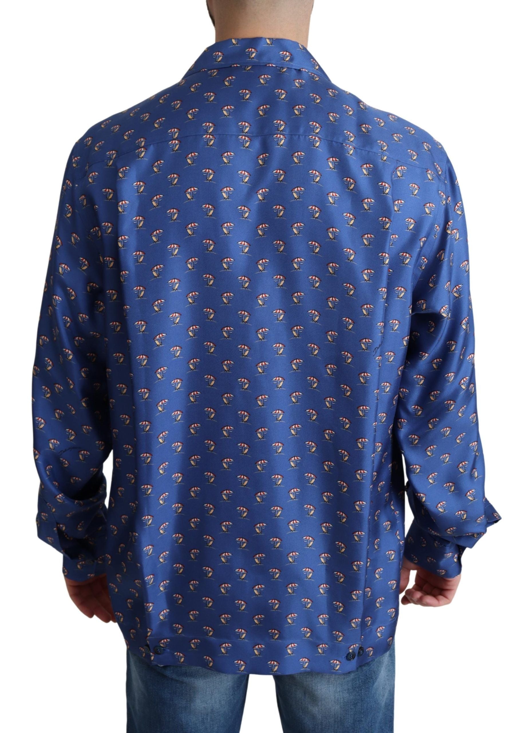 Dolce & Gabbana Blue Beach Chair Umbrella Print Silk Shirt by Dolce & Gabbana