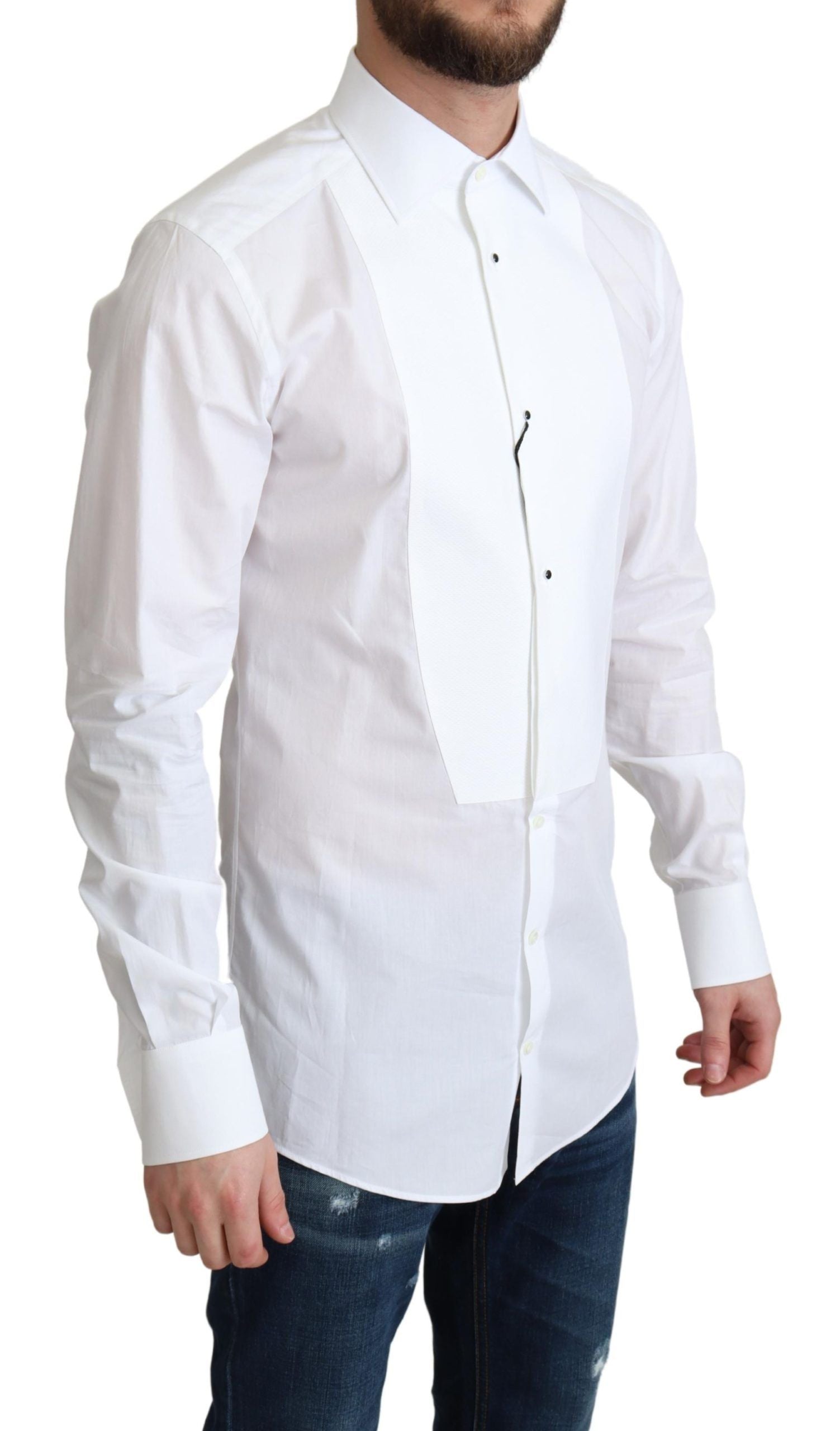 Dolce & Gabbana White Bib Cotton Poplin Men Formal Shirt by Dolce & Gabbana