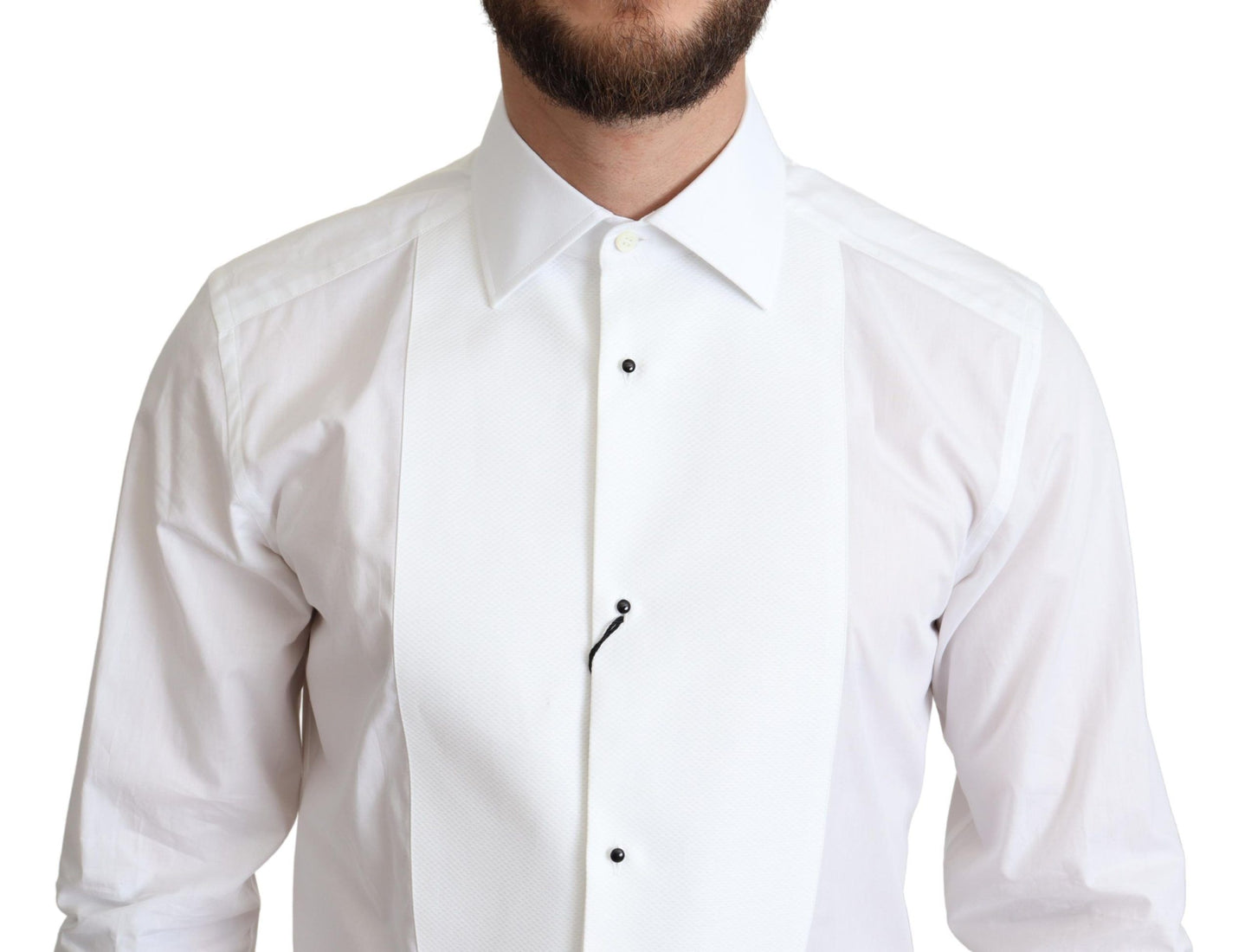 Dolce & Gabbana White Bib Cotton Poplin Men Formal Shirt by Dolce & Gabbana