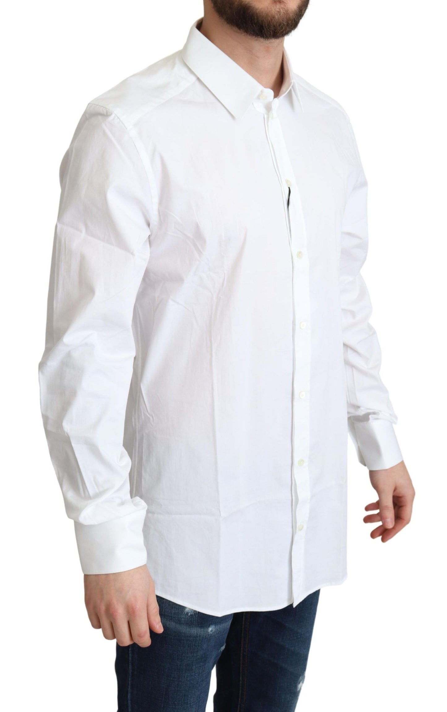 Dolce & Gabbana White Cotton Stretch Men Dress Formal Shirt by Dolce & Gabbana