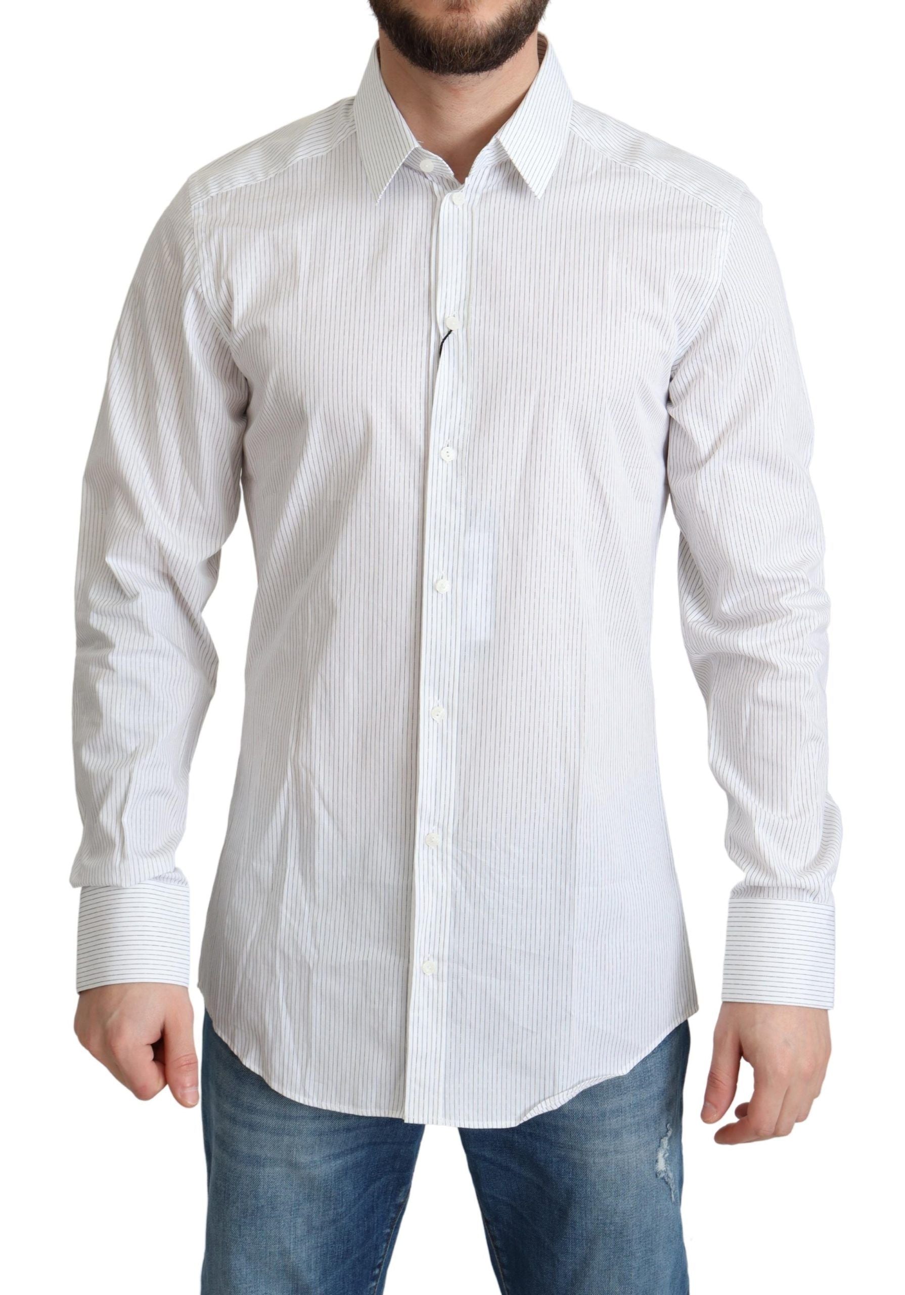 Dolce & Gabbana White Stripes Cotton Formal Dress Shirt by Dolce & Gabbana