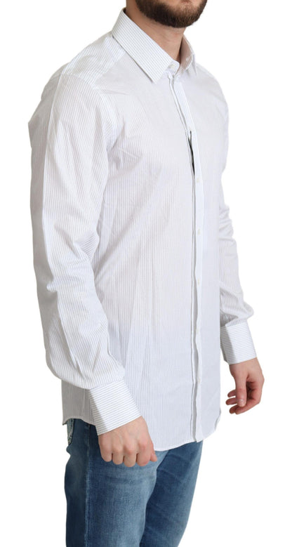 Dolce & Gabbana White Stripes Cotton Formal Dress Shirt by Dolce & Gabbana