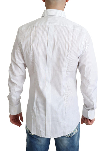 Dolce & Gabbana White Stripes Cotton Formal Dress Shirt by Dolce & Gabbana