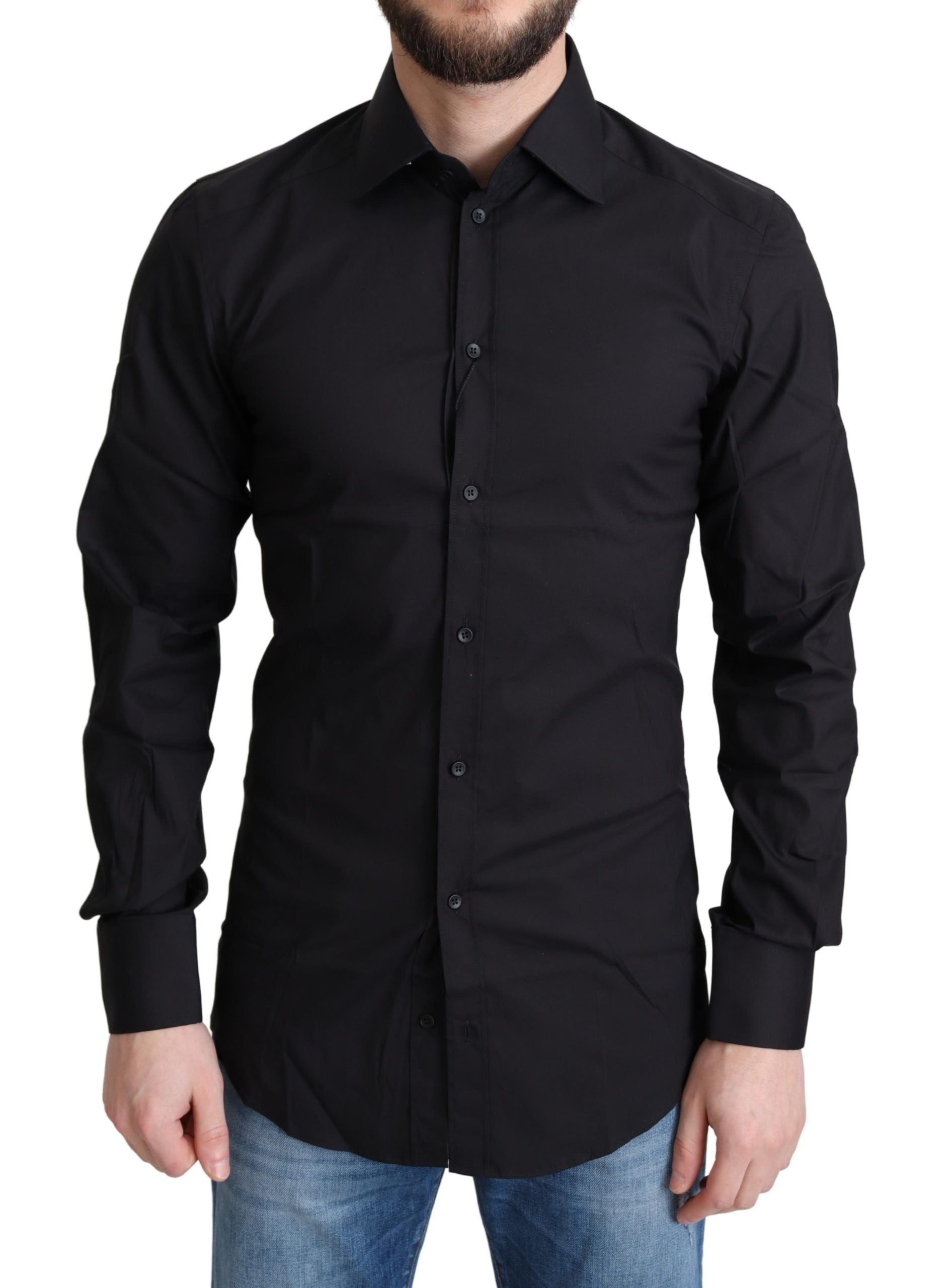 Dolce & Gabbana Black Cotton Blend Formal Dress Shirt by Dolce & Gabbana
