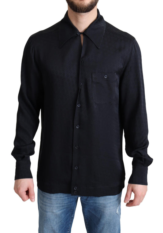 Dolce & Gabbana Black Jacquard Silk Casual Button Down Shirt by Dolce & Gabbana