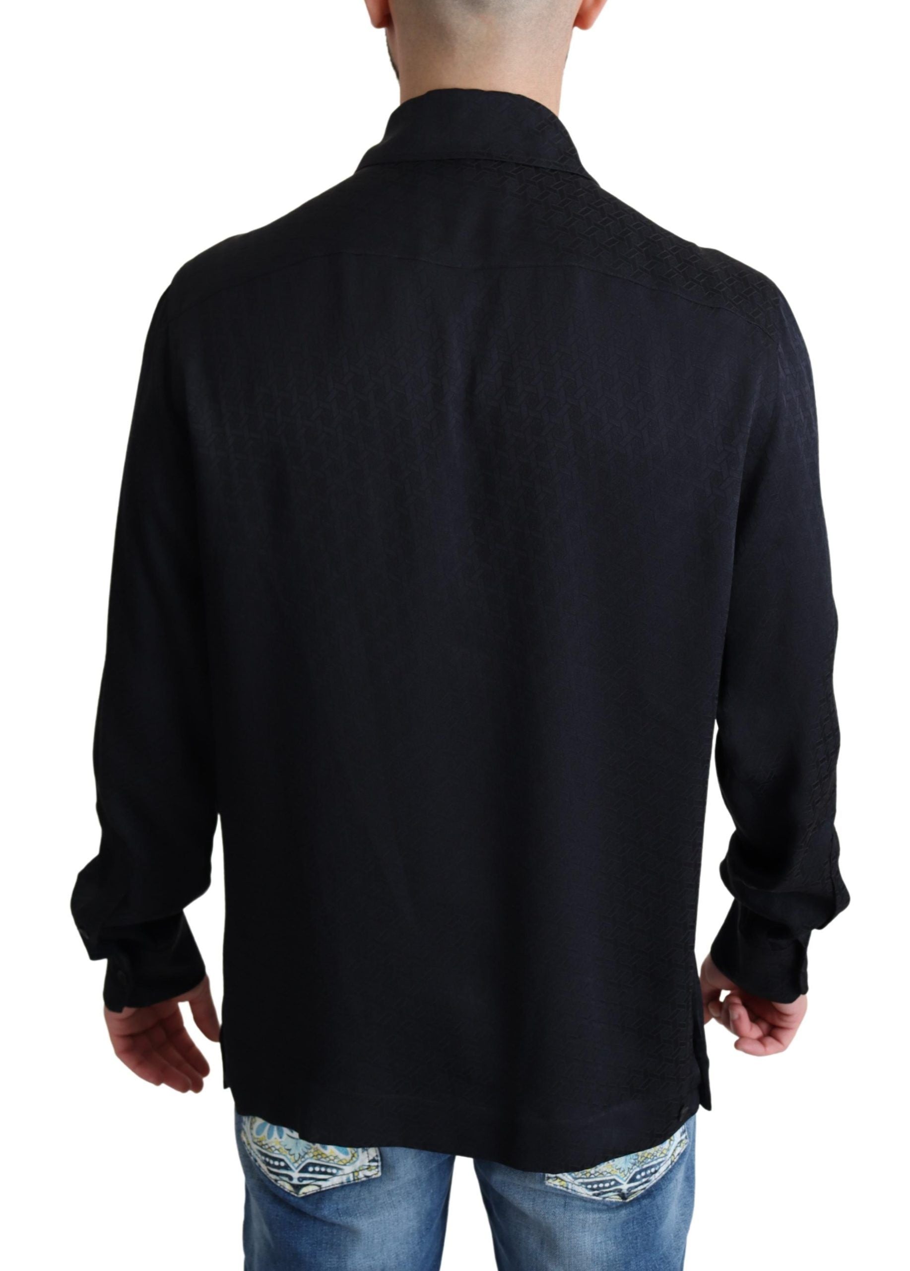Dolce & Gabbana Black Jacquard Silk Casual Button Down Shirt by Dolce & Gabbana