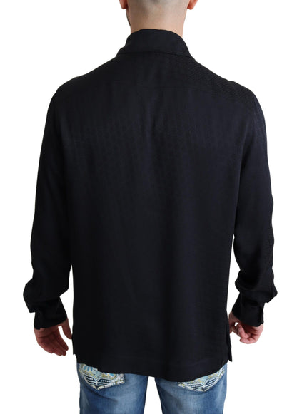 Dolce & Gabbana Black Jacquard Silk Casual Button Down Shirt by Dolce & Gabbana