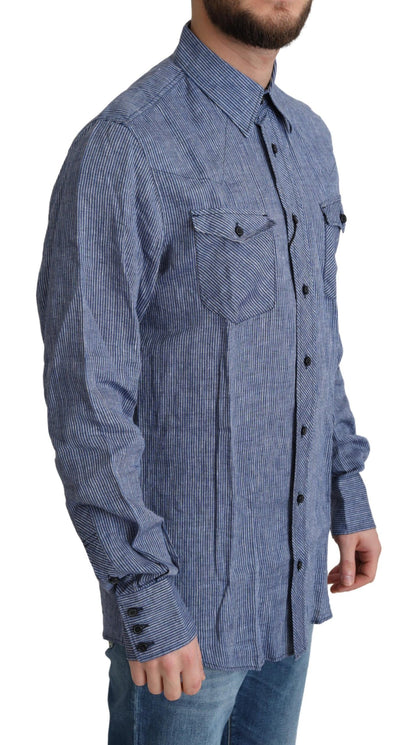 Dolce & Gabbana Blue Stripes Men Casual Button Down Shirt by Dolce & Gabbana